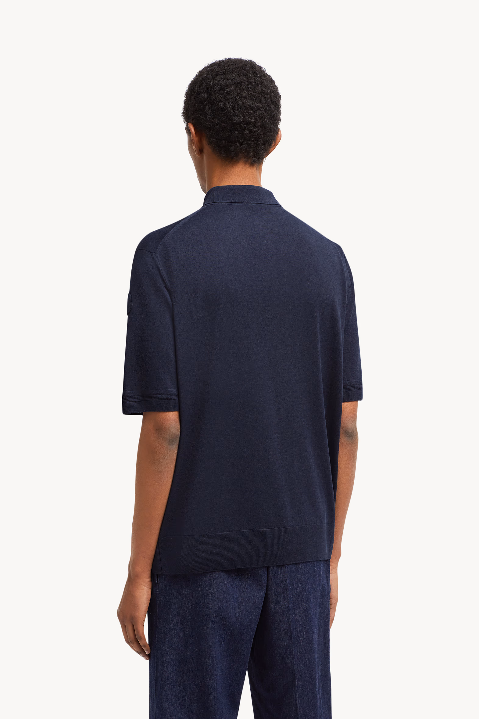 Silk & Linen Knit Polo Shirt Men Navy Blue Moncler 5